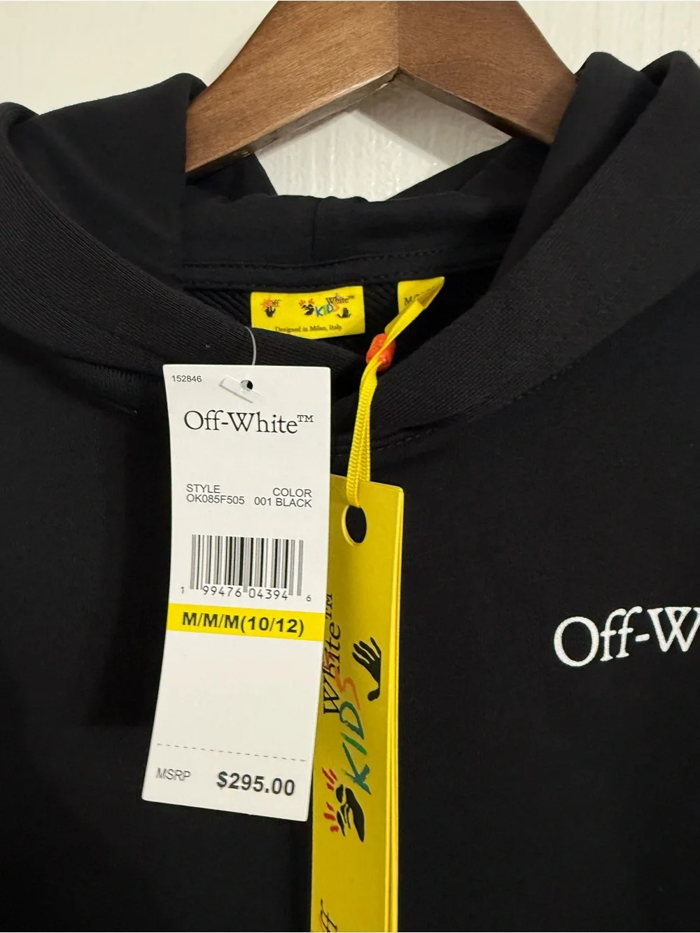 OFF-WHITE VIRGIL ABLOH KIDS PRINT HOODIE SWEATSHIRT BLACK MEDIUM 10-12